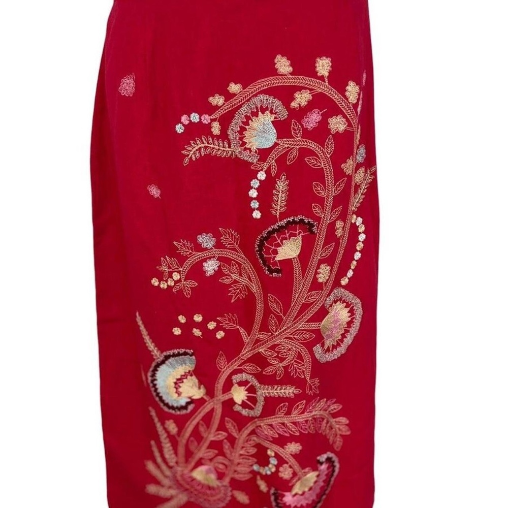 Vintage Y2K Red Linen Blend Embroidered Skirt 6P